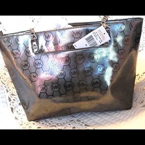 Great Must Have MK Nickel Mirrored Metallic Tote!